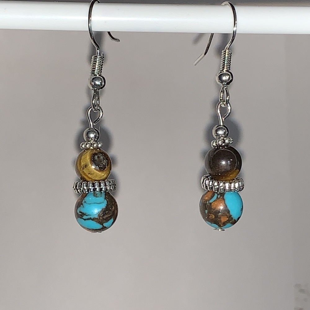 21316 ⭐️Amber tiger eye/ turquoise earrings